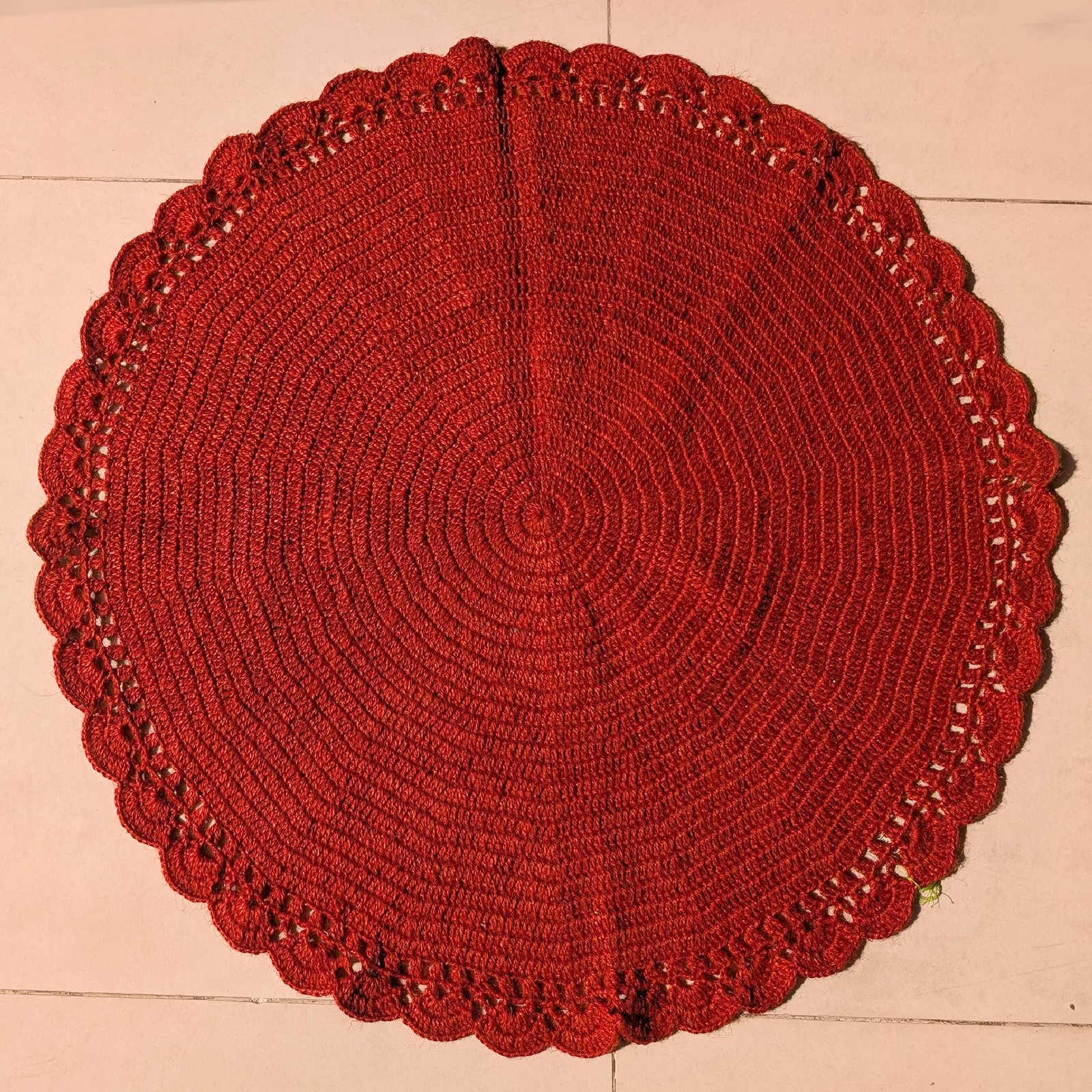 Handwoven Crochet Round Jute Mat - Brown