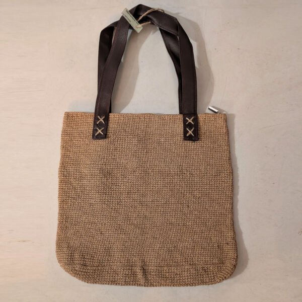 Crochet Natural Jute Tote Bag with leather handle - Image 2