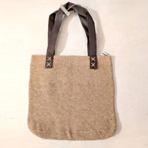 Crochet Natural Jute Tote Bag with leather handle