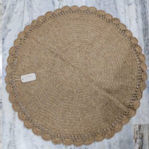 Handwoven Crochet Round Jute Mat - Natural