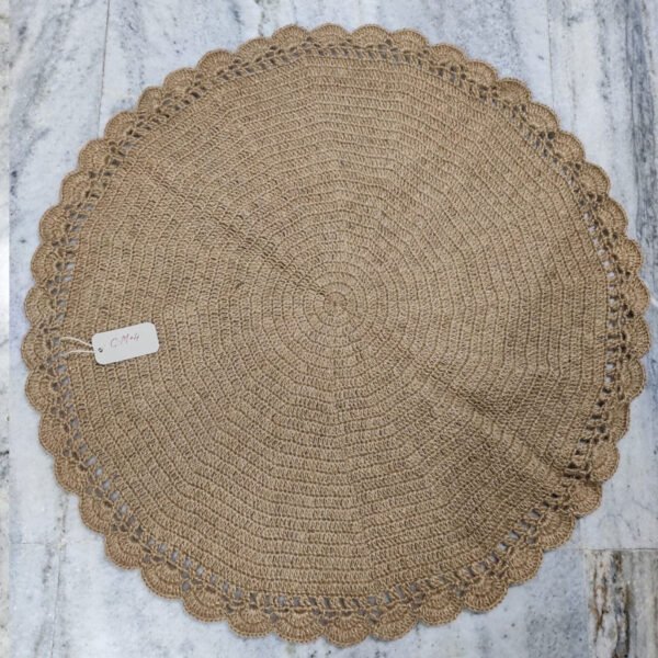 Handwoven Crochet Round Jute Mat - Natural