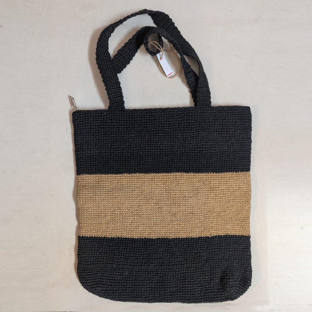 Crochet Natural Jute Tote Bag with Natural color strip