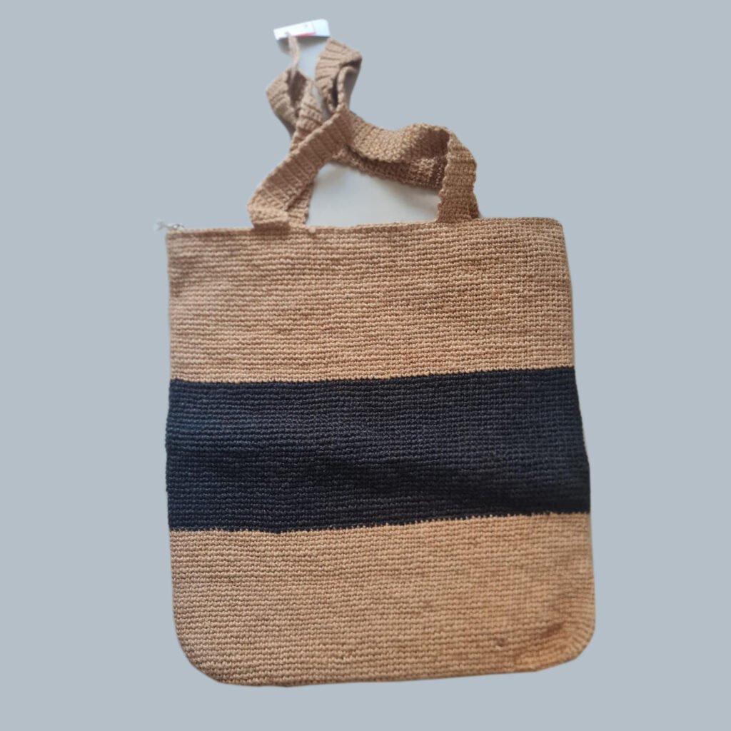 Crochet Natural Jute Tote Bag with black strip