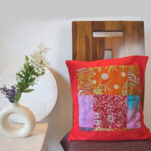 Canvas Patchwork Cushion Cover Red