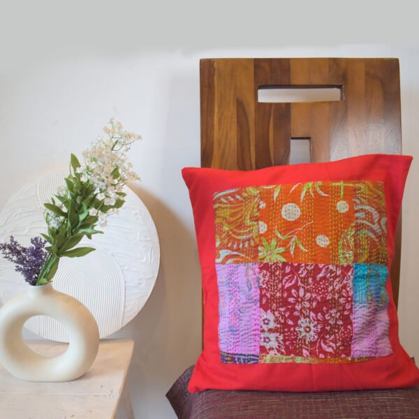 Canvas Patchwork Cushion Cover Red