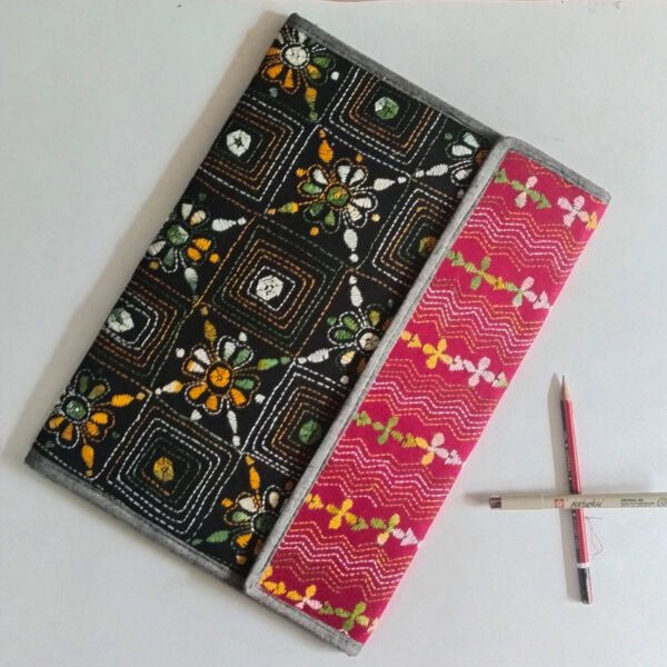 Black - Bengal Kantha Work Handcrafted File Folder