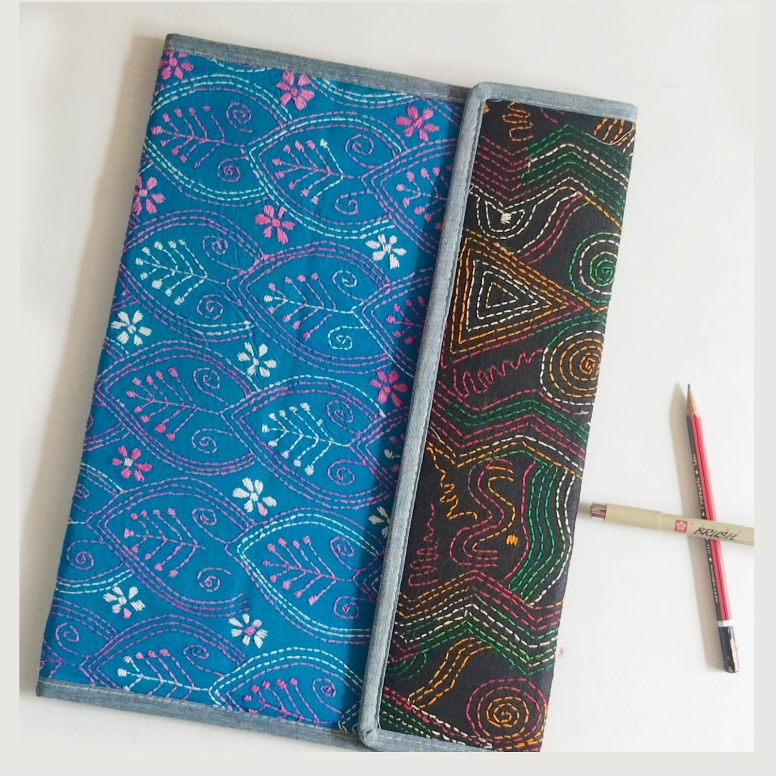 Blue - Bengal Kantha Work Handcrafted File Folder