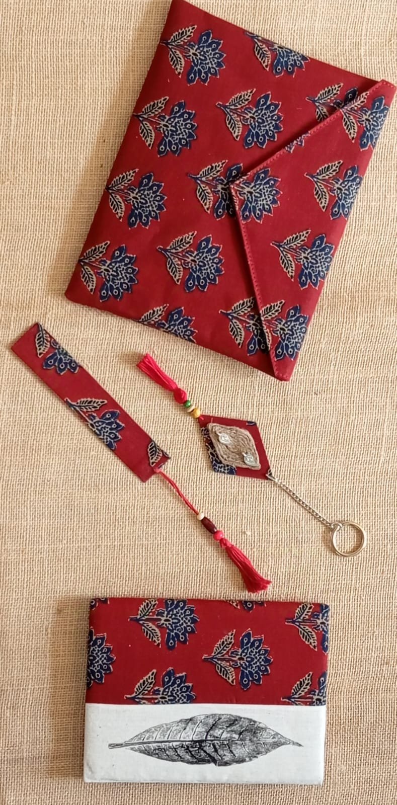 Stationary Lover Gift Box. Handmade journal with matching book mark and key ring with A5 document or kindle holder. - Brown
