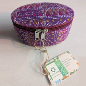 Purple - Bengal Kantha Work Handcrafted Oval Jewelry Box with Mirror