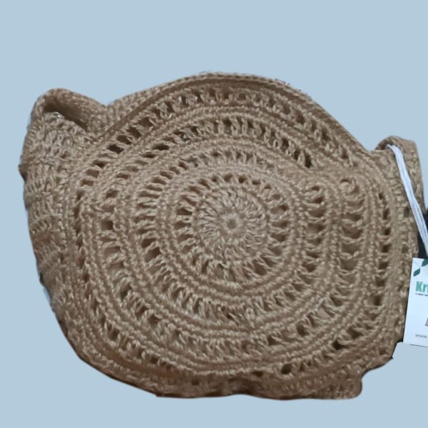 Hand knotted Macrame Round Sling Bag - Beige - Image 2