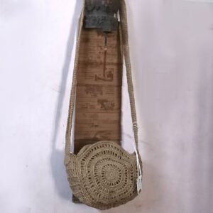 Hand knotted Macrame Round Sling Bag - Beige