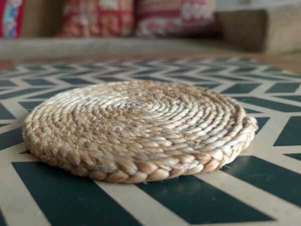 Natural Hand Braided Reversible Round Jute Coasters - (Pack of 4) - Image 2