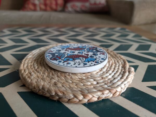 Natural Hand Braided Reversible Round Jute Coasters - (Pack of 4) - Image 3