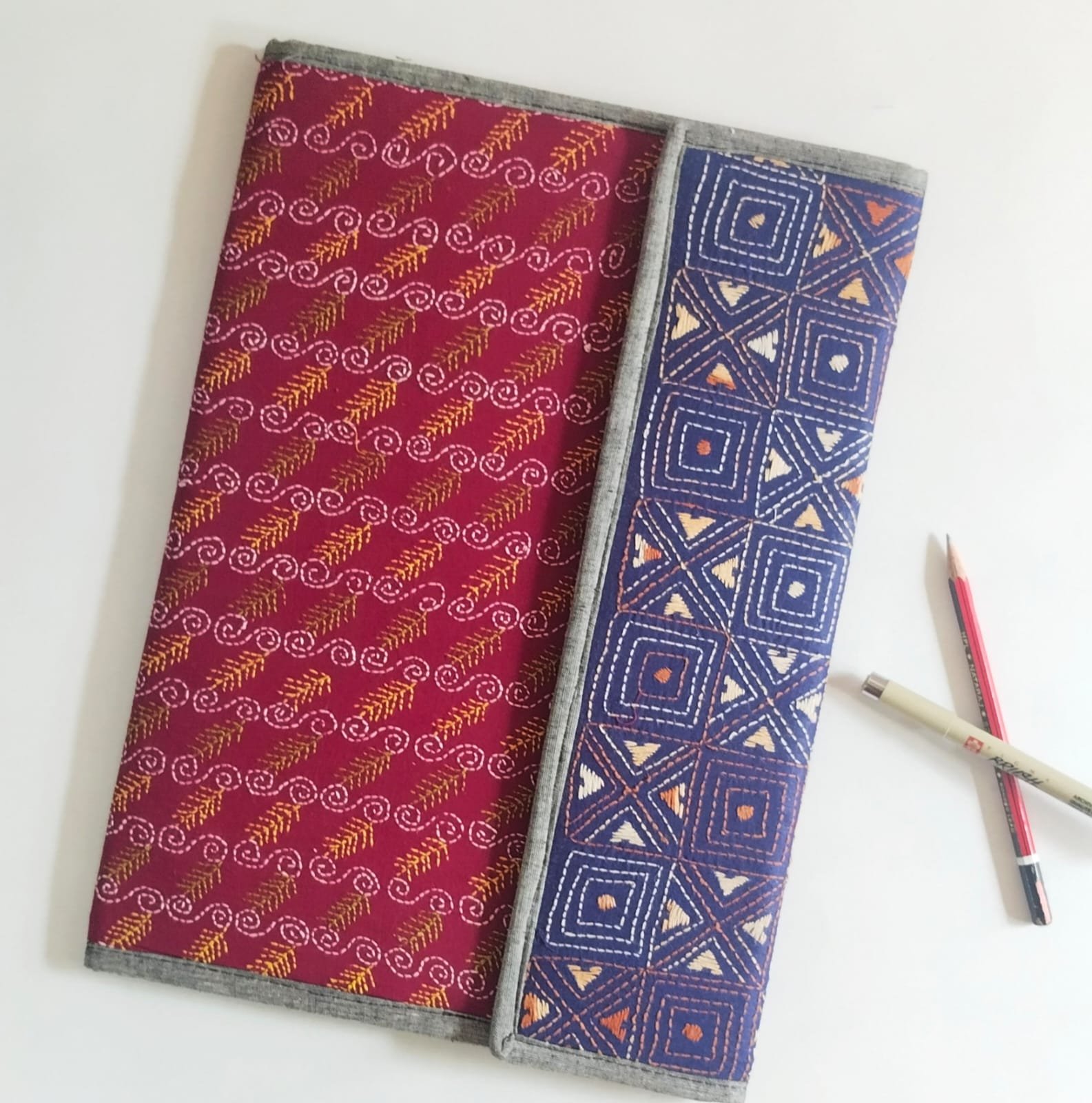 Brown - Bengal Kantha Work Handcrafted File Folder