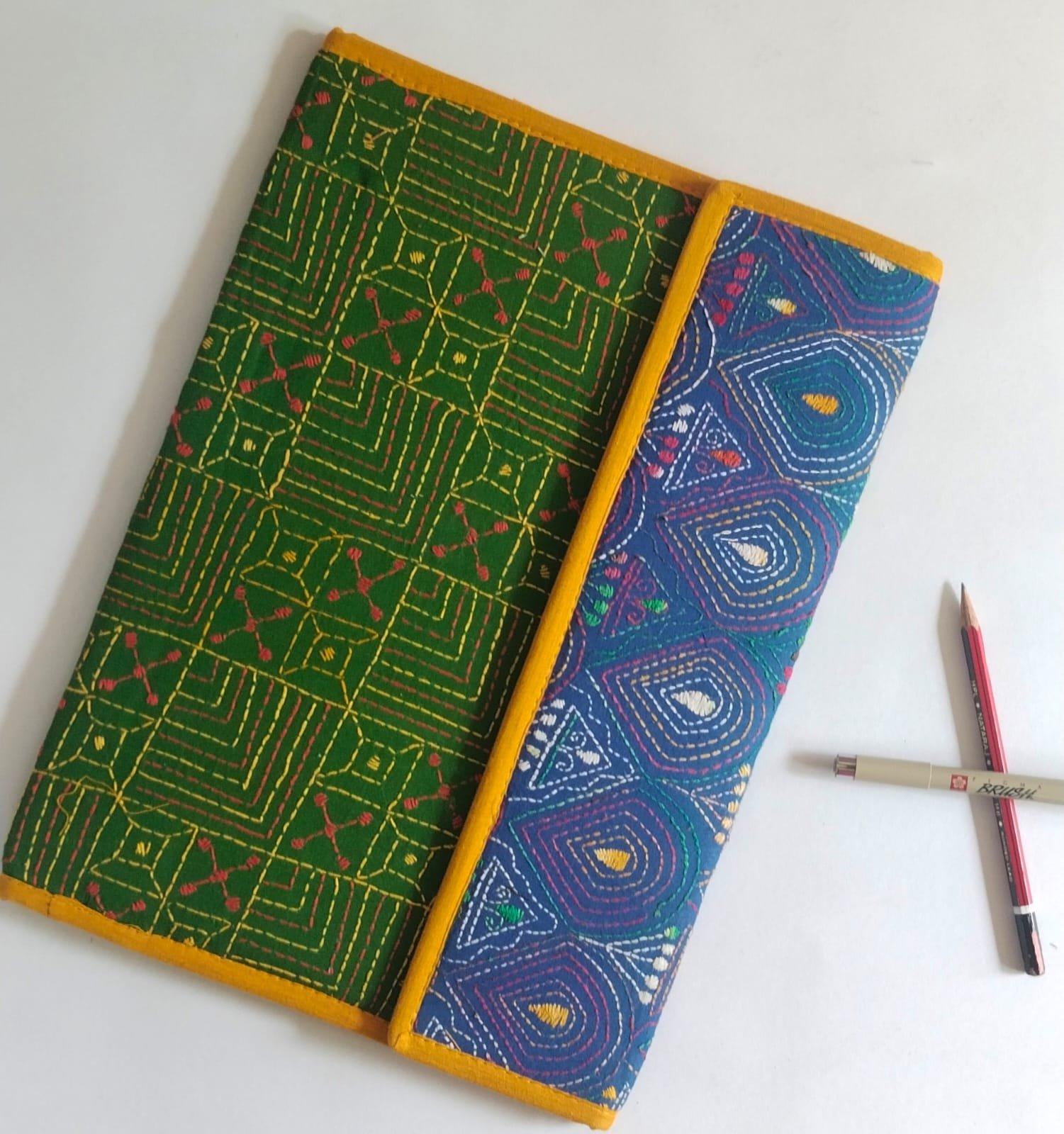 Green - Bengal Kantha Work Handcrafted File Folder